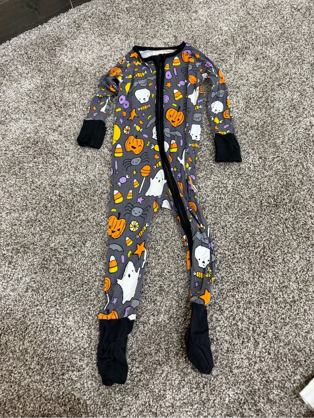 Little Sleepies Gray Halloween Ghost & Pumpkin Footed Pajamas